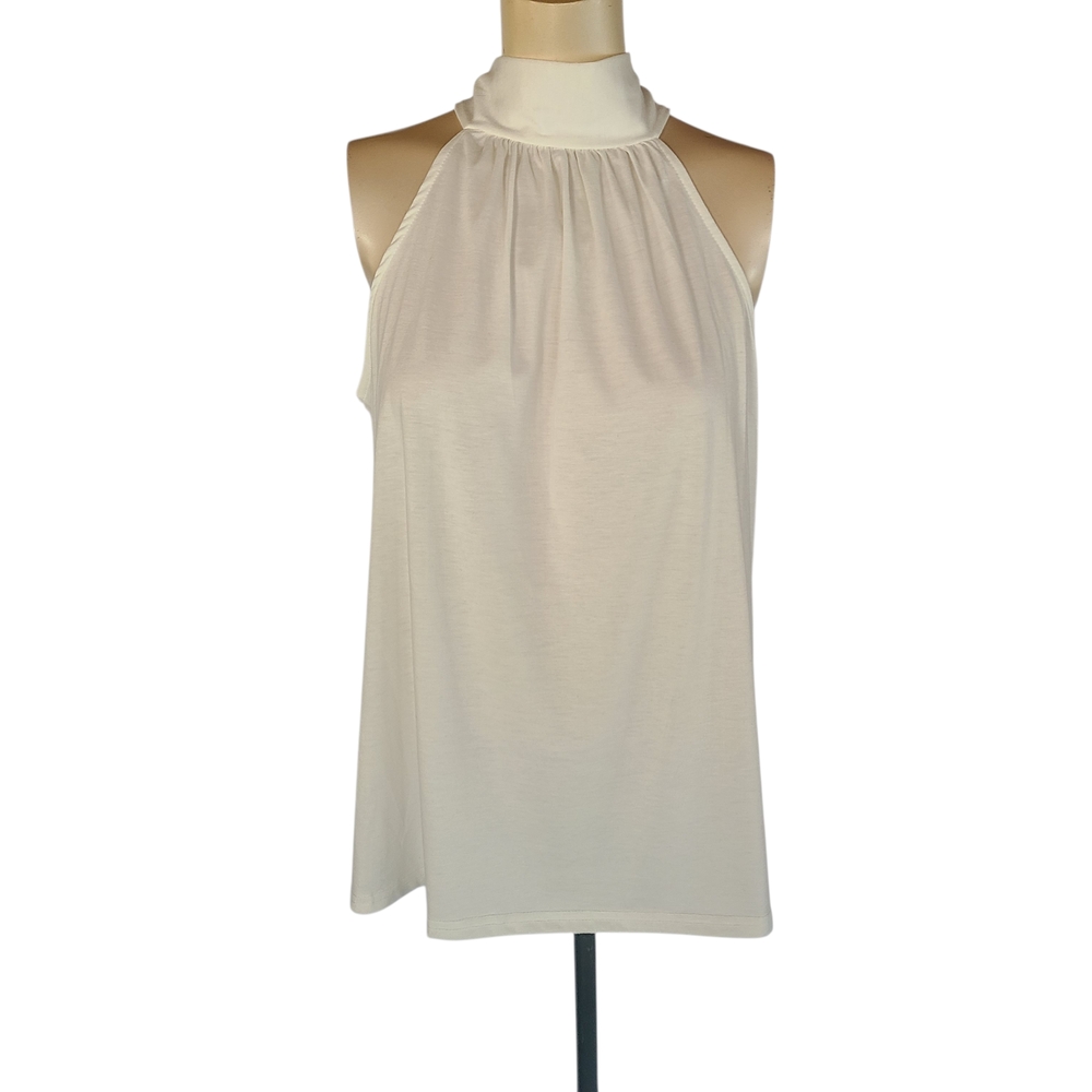 White Halter Neck Top Tie Back Bow Slouchy Sleeveless Blouse Size L